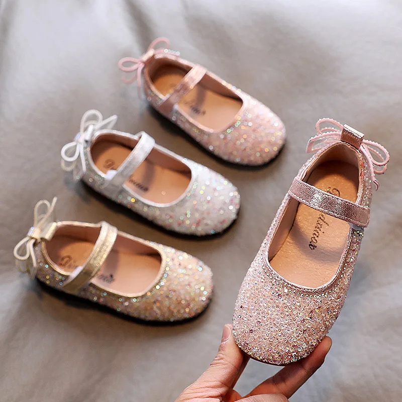 

Spring Autumn Girls Shoes Bling Mary Janes Shoes Kids Back Bowtie Princess Shoe Glitter Leather Shoe Dance Wedding Party toddler