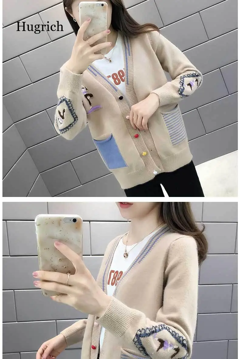 

Women's knitted jacket 2021 new autumn and winter Korean version of the V-neck fashion outer cardigan sweater women