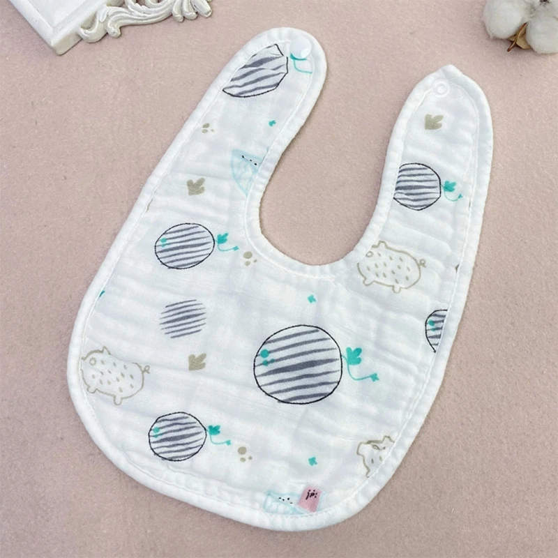 

Cartoon Printed U-shaped Back Buckle Baby Bibs 8-Layer Cotton Gauze Saliva Towel