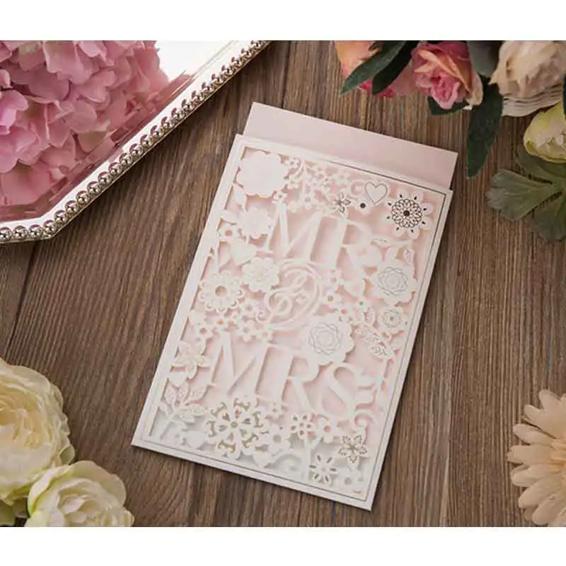 1 шт. бело-красная лазерная резка свадебные пригласительные открытки MR &amp MRS