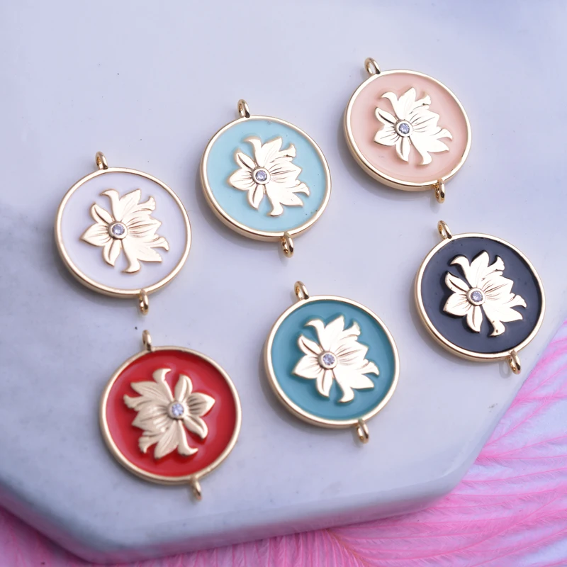 

4pcs/lot 10*14MM High Quality Lotus Connector Gold Color Enamelled Lotus Charms Earrings Bracelet and Necklace Findings