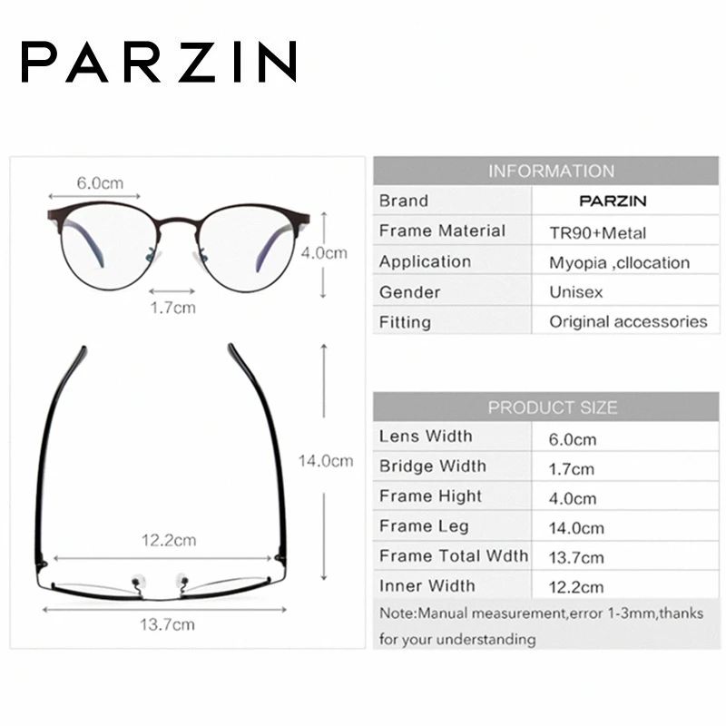 Женские и мужские винтажные очки для коррекции зрения PARZIN черные круглые с