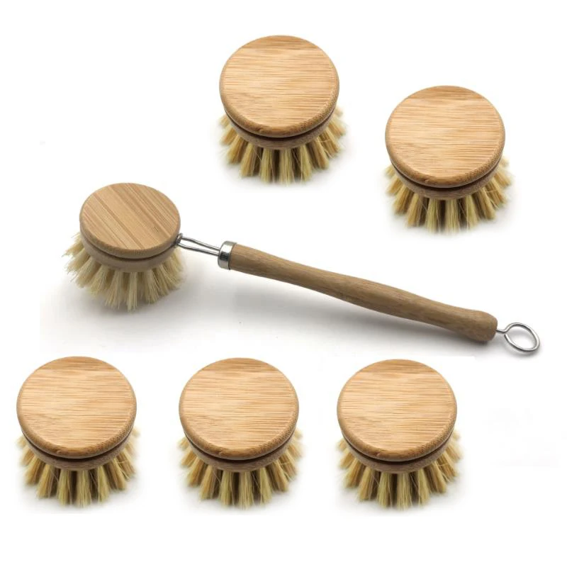 

New Washing Up Brush Wooden Dish Brush Set Wood Washing Brush with Interchangeable Head/Replacement Head for Kitchen