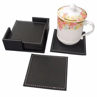 6pcs hot sale pu leather marble coaster drink coffee cup mat easy to clean placemats round tea pad table pad holder