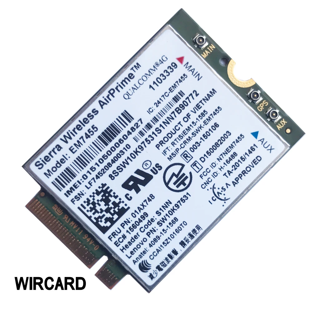 WIRCARD EM7455 FRU 01AX748 LTE 3G 4G Tarjeta de Thinkpad X1 carbono 5th gen X270 T470 T470S T470P t570 L570 L470 P51 P71 | Компьютеры и