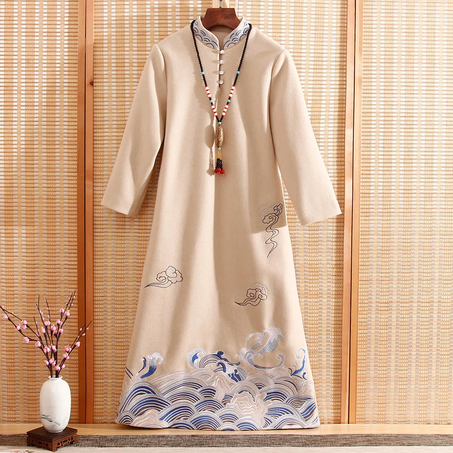 Высококачественное Женское шерстяное платье осень зима с Королевской вышивкой