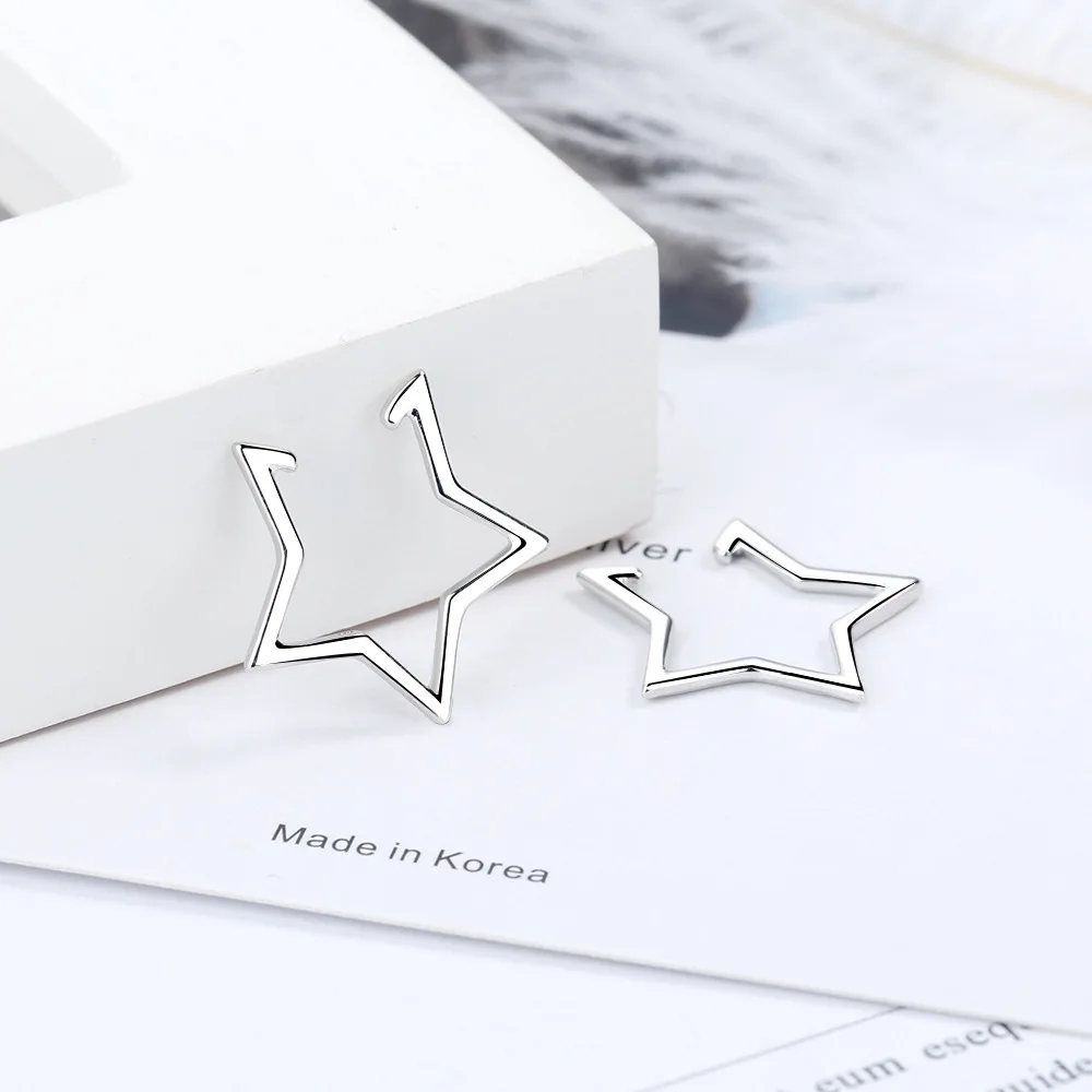 Простые корейские Клипсы из серебра 925 пробы с пятью звездами для женщин и