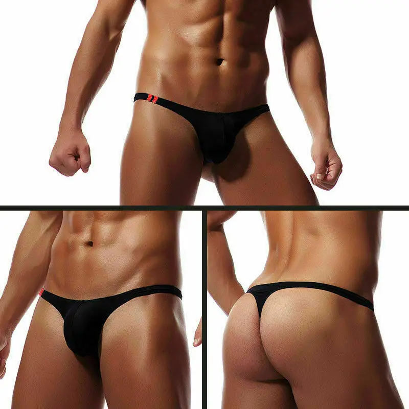 Men's Smooth G-strings Lingerie Erotic Soft Briefs Underwear Solid Tangas Thongs Underpants Costume M-2XL