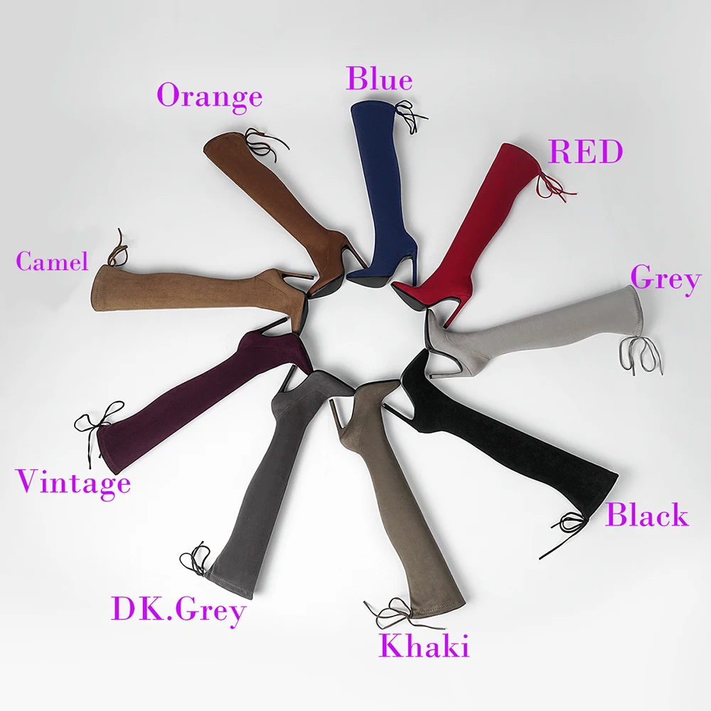 Sexy High Heel Boots Stretch Thigh Slim Over The Knee 11.5cm Heels Stiletto Shoes Women 9 colors Large Size 43 | Обувь