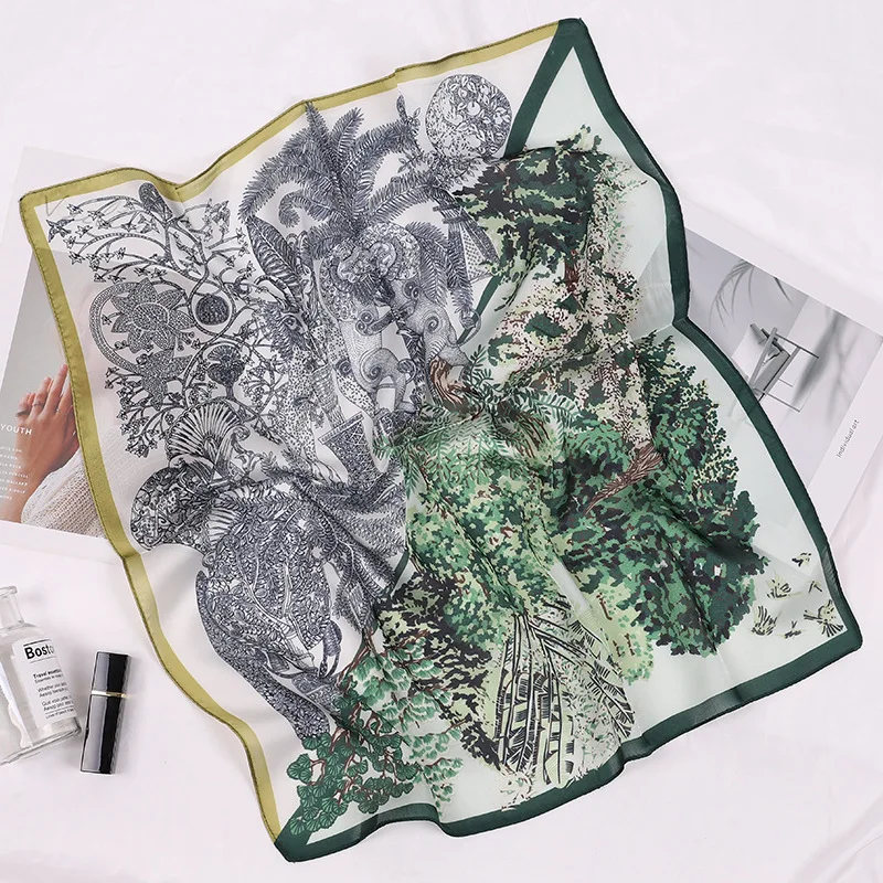 

New silk satin small square scarf female spring and autumn professional decoration, line printing scarf dual-use headband