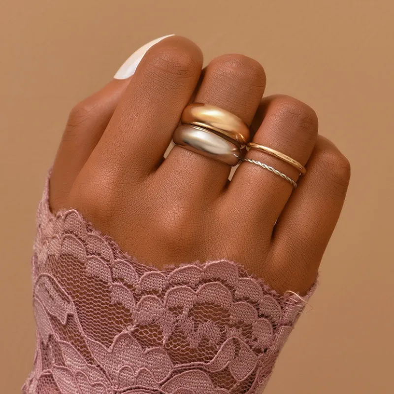 

Rings for Women Charm Jewelry Vintage 4 Pcs/set Metal Finger Ring Set
