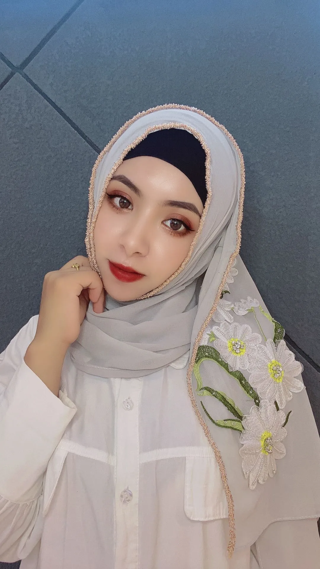 Роскошный вышитый цветок хиджаб шарф для вечеринок простые шифоновые длинные