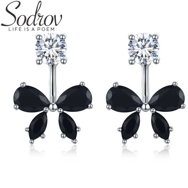 Женские серьги гвоздики из серебра 925 пробы с черной шпинелью|Серьги-гвоздики| |