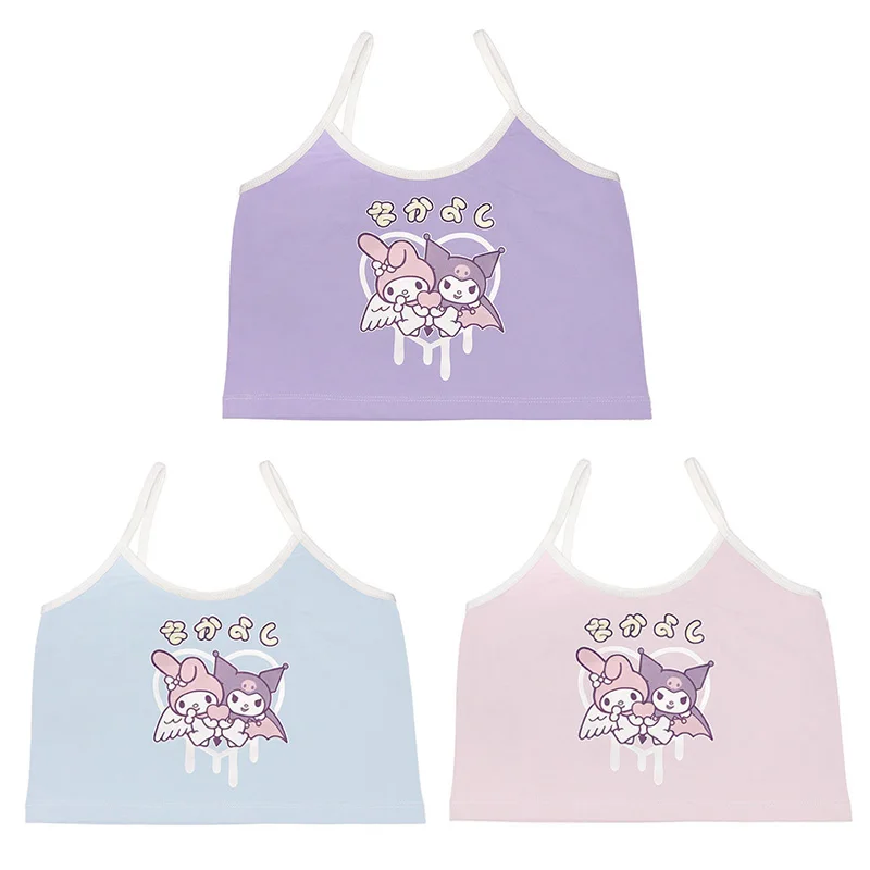 

Kawaii Sanrioed Kuromi Mymelody Japanese Sweet and Feminine Lace Sling Girl Cartoon Shell Love Print Short Back