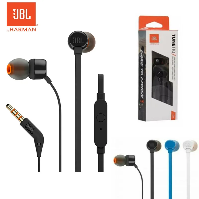 

Original JBL T110 3.5mm Wired Earphone Fone De Ouvido Earphone In-line Control Hands-free Deep Bass Earbuds Headset JBL TUNE 110