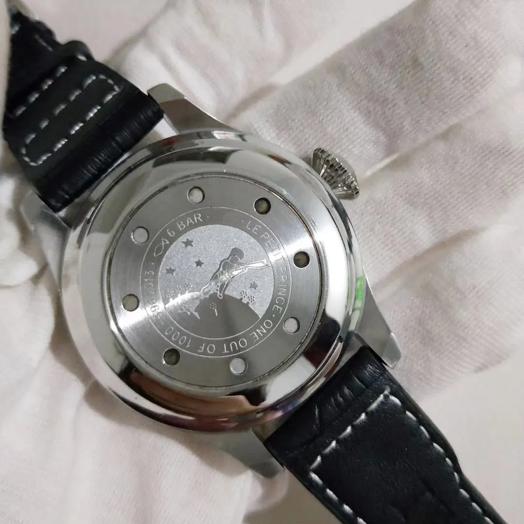 

Classic New Men Automatic Mechanical Pilot Le Petit Prince 7 Day Power Reserve Silver Black Leather Daydate Watch Limited