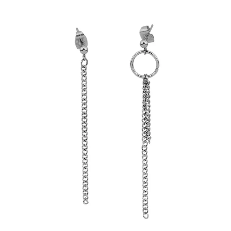 Wukaka Punk 1-2pcs Stainless Steel Asymmetry circle Tassel Chain Man Earring Cool Boy Woman Ear cuff Earings Men Jewelry | Украшения и