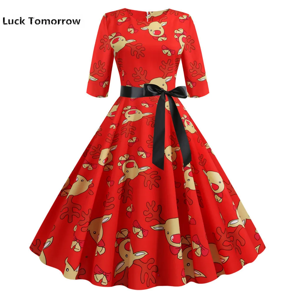 Рождественское винтажное платье с принтом снеговика для женщин зима осень 50 s 60