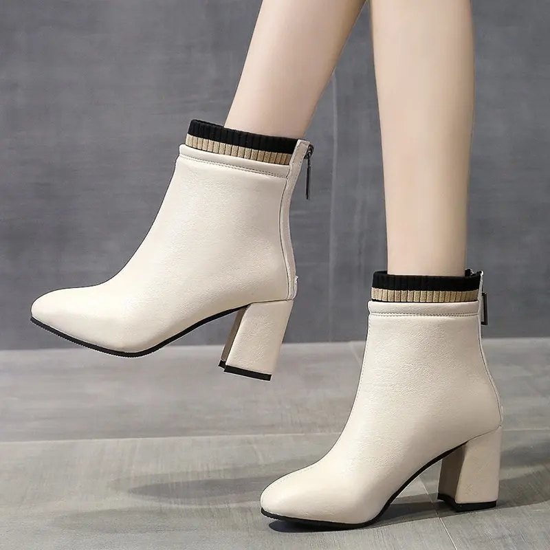 

Модные женские ботинки осень-зима на толстом каблуке с круглым носком на высоком каблуке удобные легкие ботильоны из искусственной кожи