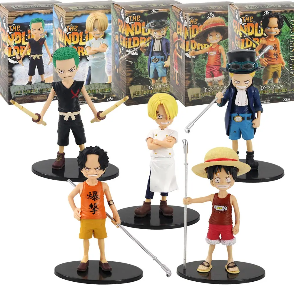 

5 Styles Anime Luffy Ace Sabo Zoro Sanji Childhood Version PVC Figures Toys