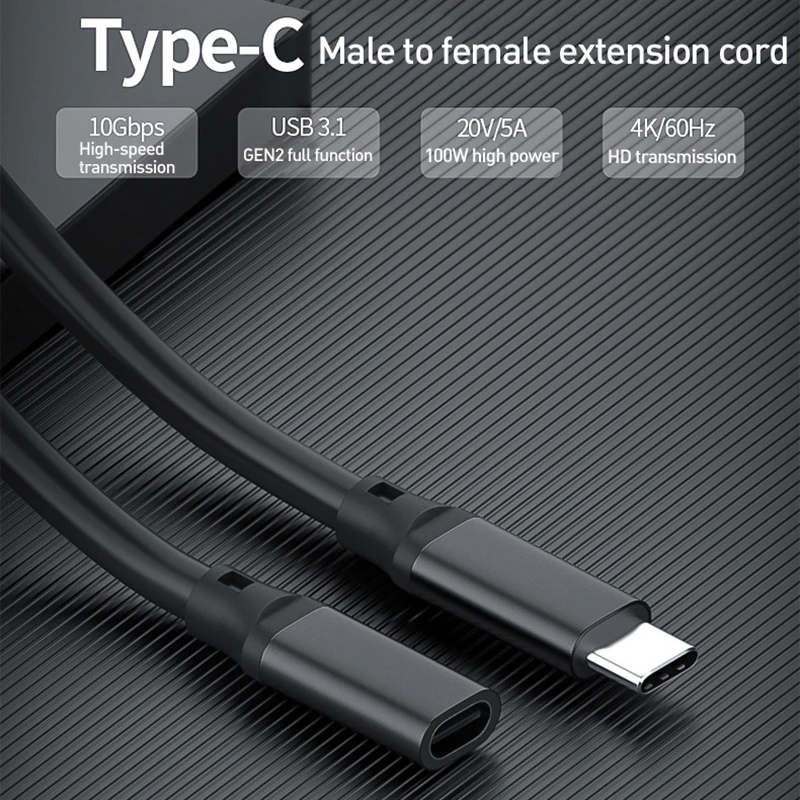 HD 4K 60Hz PD 5A USB3.1 Type-C Extension Cable 100W USB-C Gen 2 10Gbps Extender Cord For Macbook Nintendo Switch SAMSUNG Laptop |
