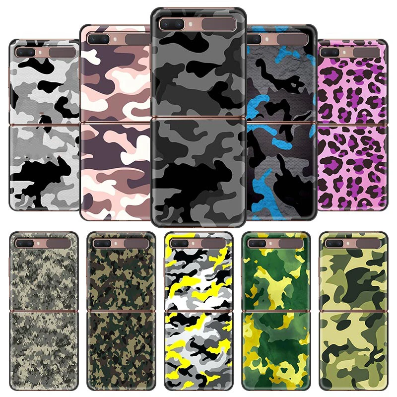 

Black Hard Phone Case For Samsung Galaxy Z Flip Cover For ZFlip 5G Luxury Back Capa Thin Fundas Bag Camouflage Pattern Camo