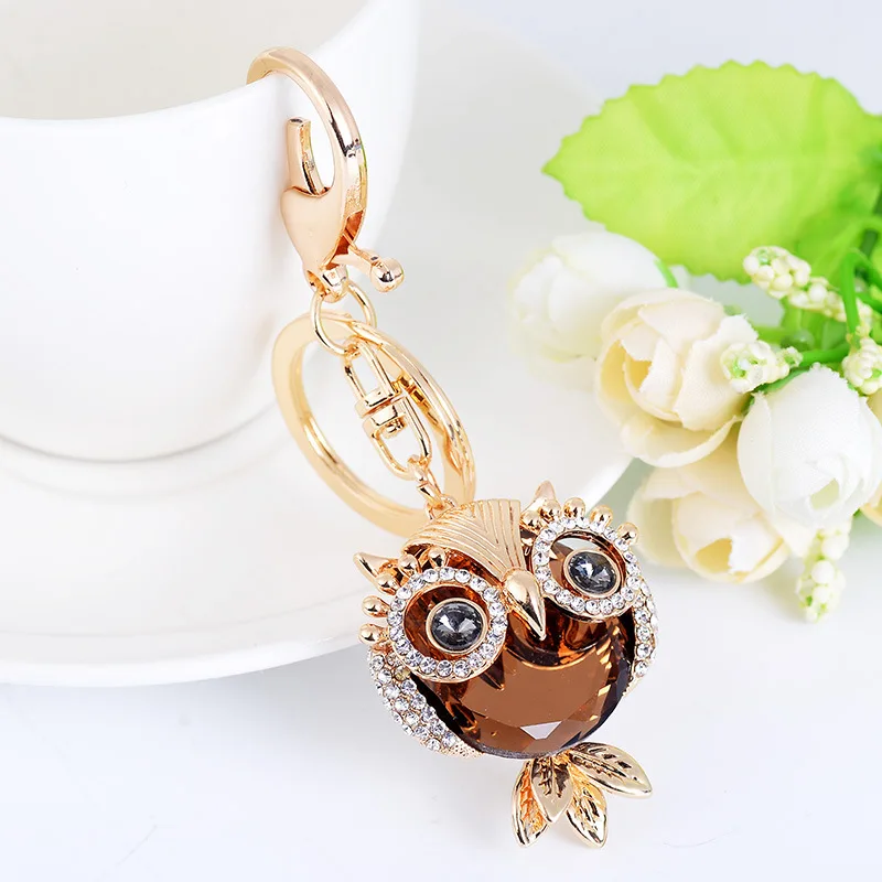 

Hot Selling Fashion Crystal Owl Animal Key Chain Fine Luxury Charm Lady Pendant Keychain Car Bag Accessories Keyring