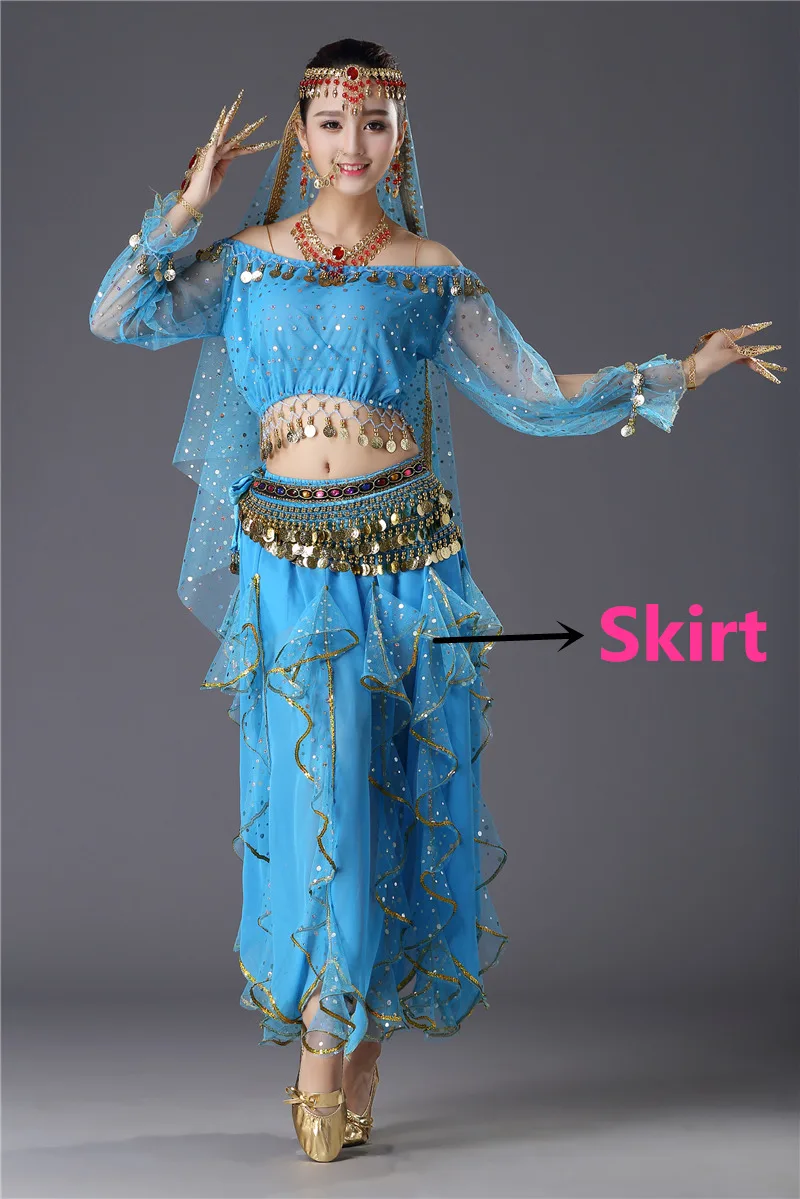 Ocean Blue 1pc Костюмы для танца живота, Египетский сценический танец, индийский танец живота, Женский Болливуд, длинные рукава, Одежда для танцев для девочек - Цвет: Ocean Blue 1pc