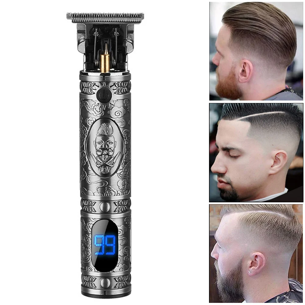 

USB Rechargeable Professional For Men Engraving Portable Digital Display Retro Electric Cordless T Blade Hair Clipper Barber