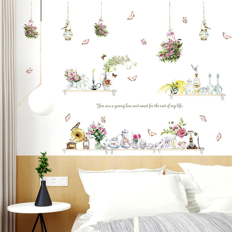 

Creative Wall Stickers Flower Living Room Bedroom Wall Decoration Art DIY Decal Mural Kitchen Sticker Hanging Basket Home Decor