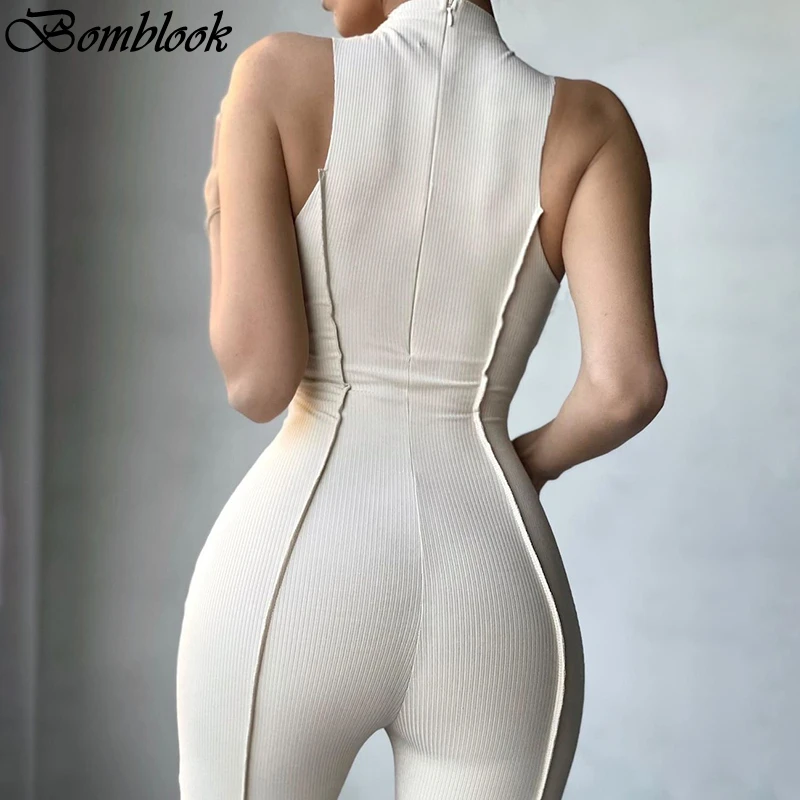 

Bomblook Exercise Fitness Female Jumpsuit Summer 2021 O-neck Sleeveless Patchwork Bodycon Jumpsuit Women Streetwears