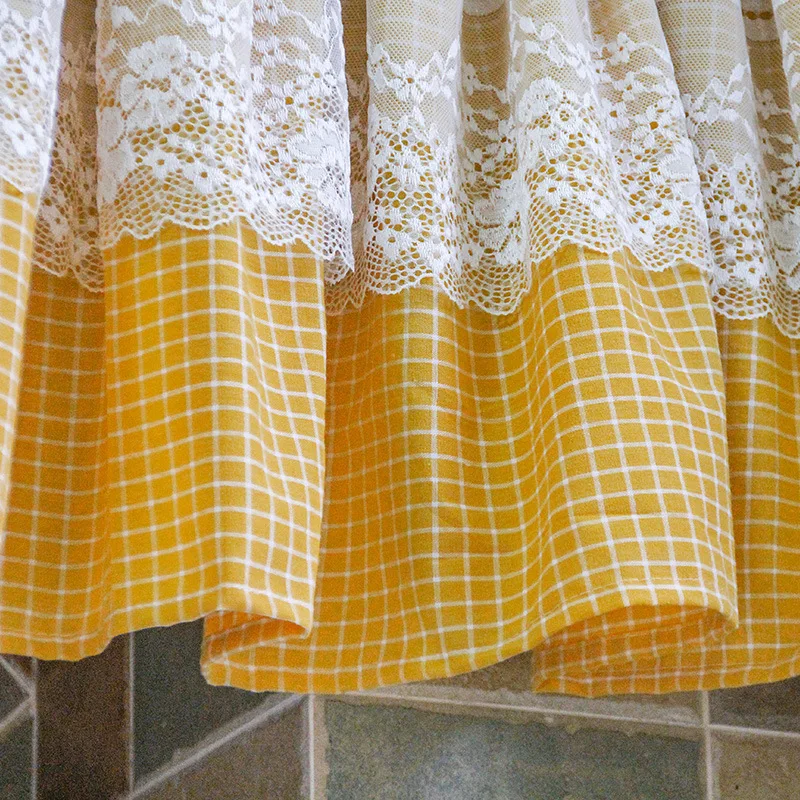 luxury embroidery bay window curtains lace short curtain for kitchen cabinet door separate panel plaid drapes cafe half curtain free global shipping