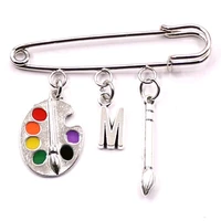 new personality letters a z pendant brooch painter tools palette and brush brooch diy for brooches