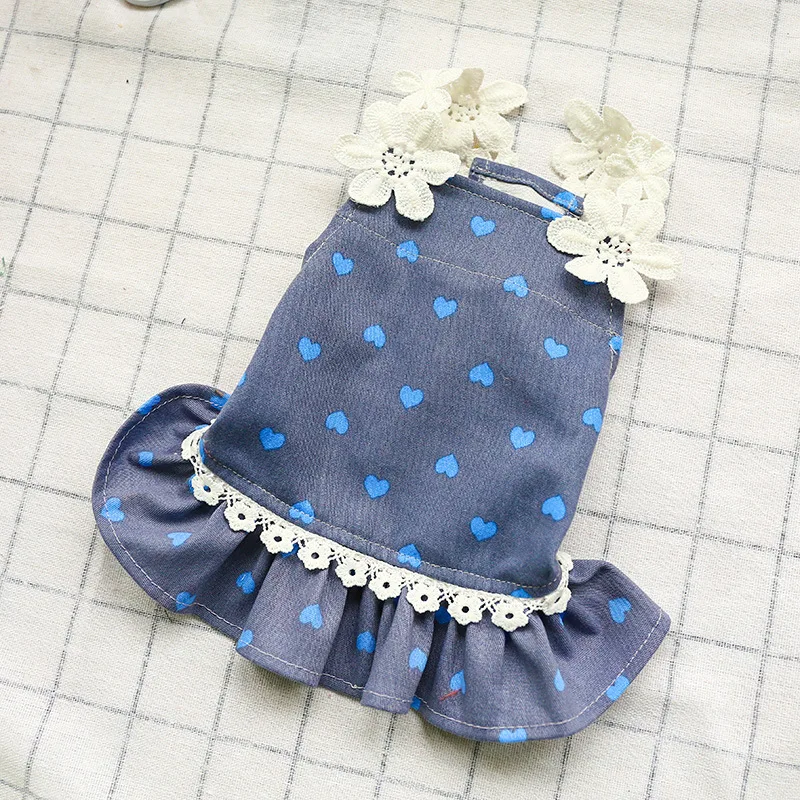 

Cute Heart Dog Dress Summer Dog Clothes Denim Skirt Cat Chihuahua Yorkie Clothing Poodle Bichon Pomeranian Schnauzer Dog Costume