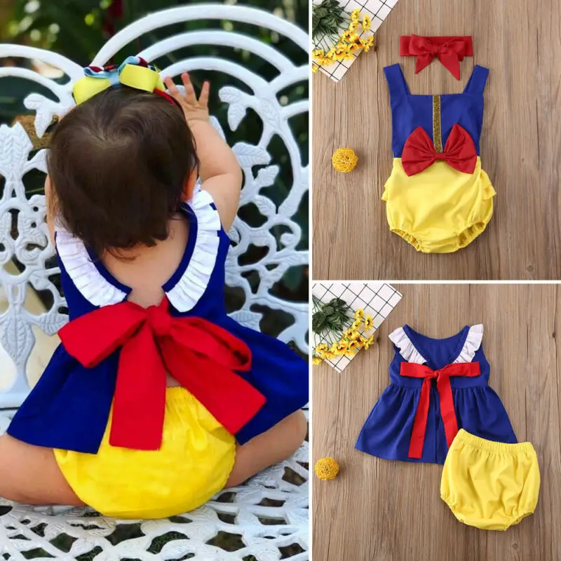 Белоснежная Одежда для маленьких девочек боди с бантом Топы платье шорты наряд