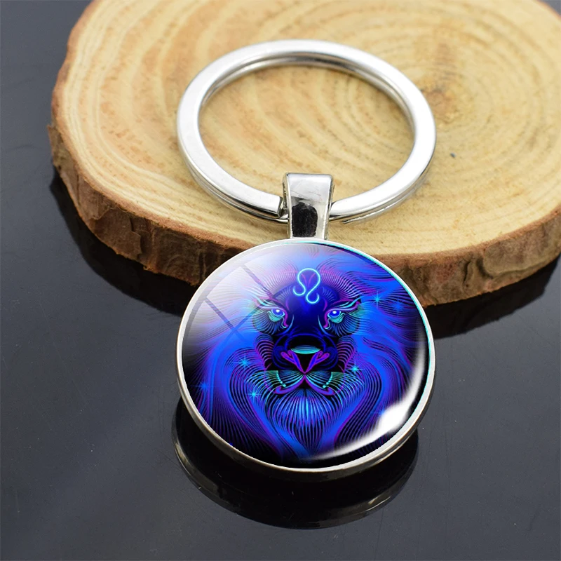 

Handmade 12 Constellations Jewelry 12 Zodiac Signs Double Side Glass Cabochon Pendant Keychain for Friends Birthday Gift