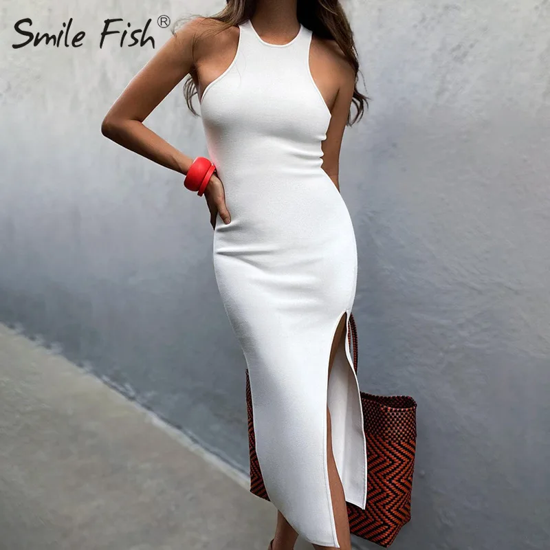 Сторона Разделение новые летние женское платье майки облегающее миди