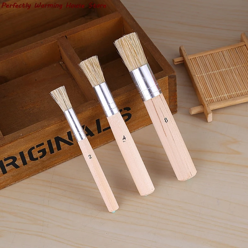 

3PCS Set Wooden Stencil Brush Chalk Paint Natural Pure Hog Bristle brush Round Oil Painting Detail Brushes