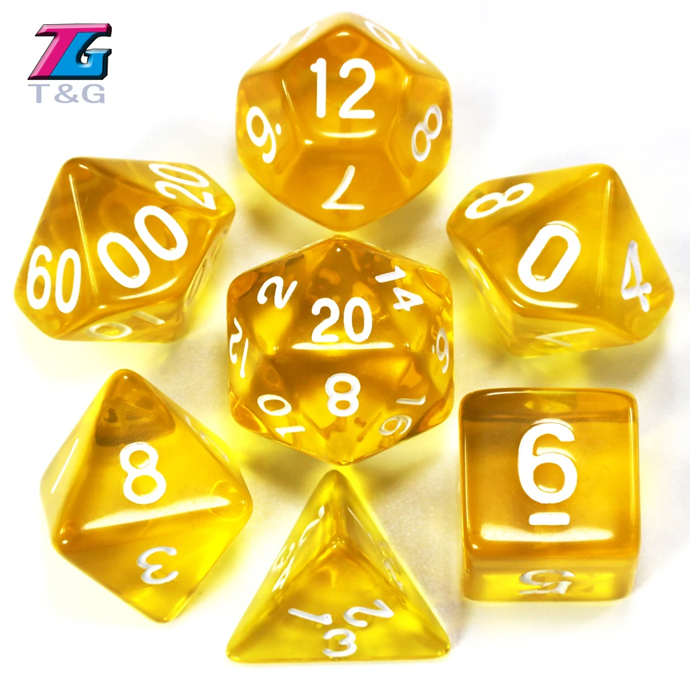 Игральные кости T &amp G 7 шт./лот высококачественные желтые прозрачные игральные D4 d6