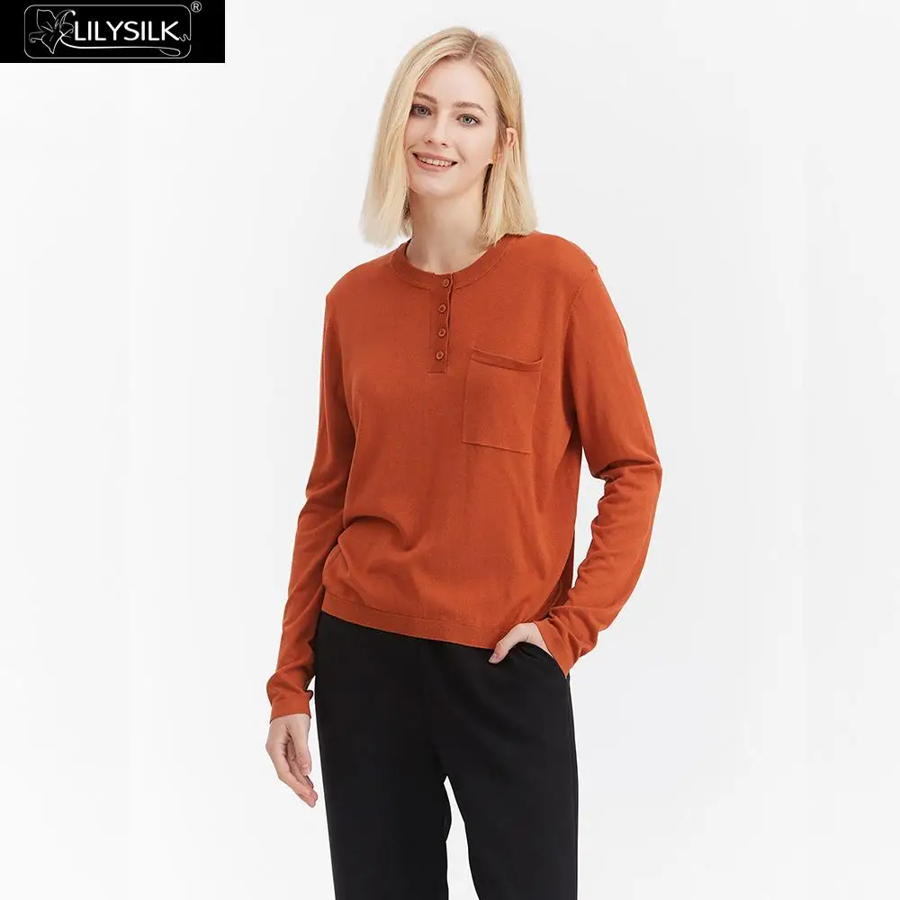 LilySilk шикарная женская футболка с воротником стойкой| |