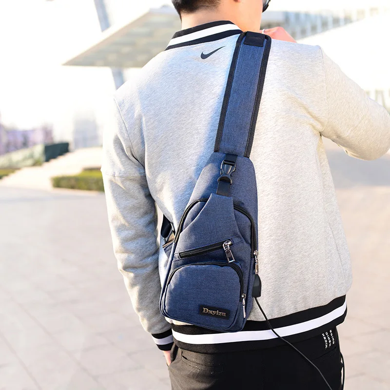Мужская нагрудная сумка с USB зарядкой мужские сумки через плечо для мессенджеров