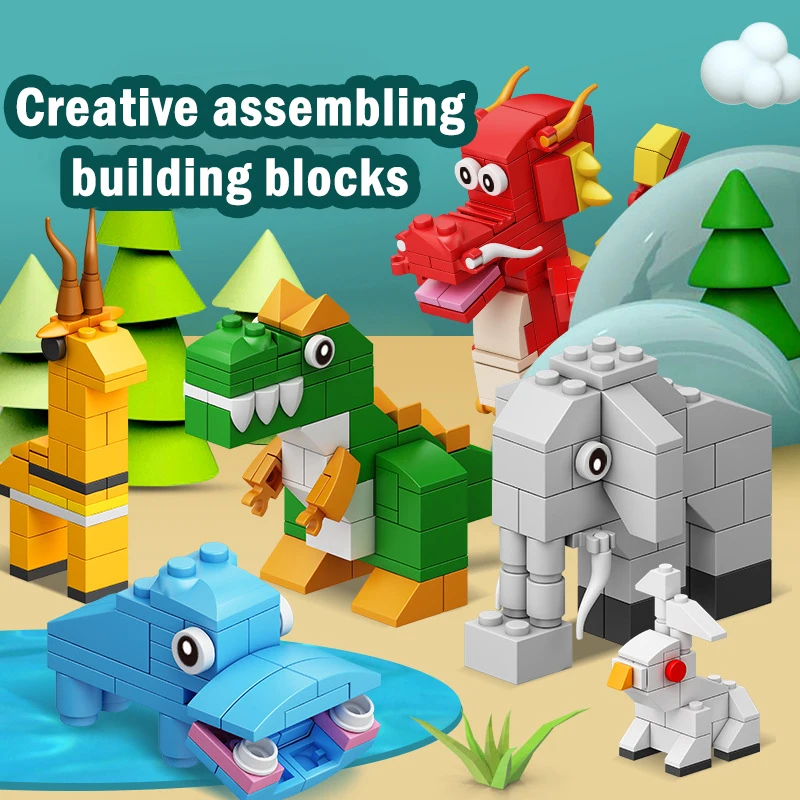 

DIY 3D модель животного, строительный блок, собака, кошка, динозавр, Акула, крокодил, пингвин, строительные блоки, игрушки для детей, подарок на день рождения