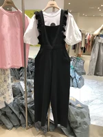 ruffled suspenders straight leg overalls womens pants loose wide leg pants 2022 spring and summer black casual womens pants