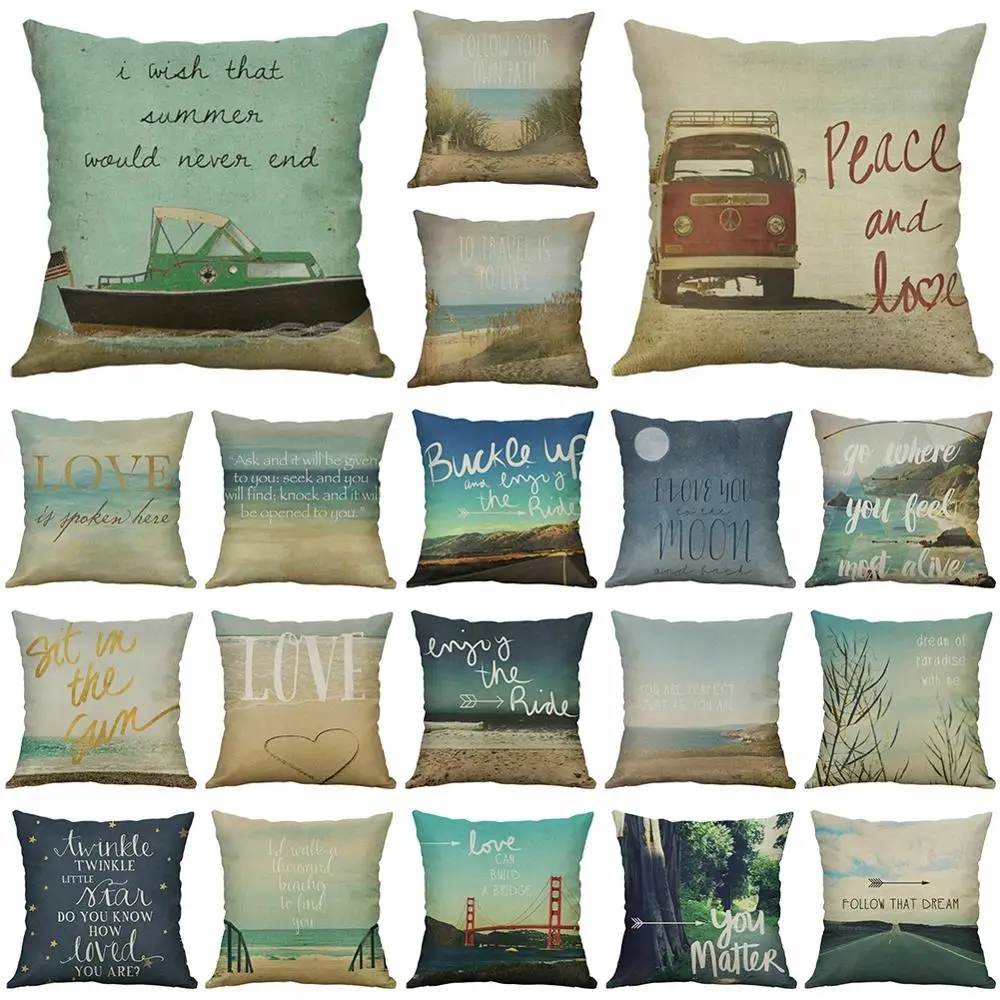 

Classic Beach Vacation Style Cotton Linen Square Sofa Waist Pillow Cushion Cover Pillowcase Comfortable Home Decor
