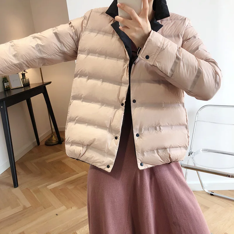 2019 Женское зимнее пальто с длинным рукавом и стоячим воротником белое пуховое