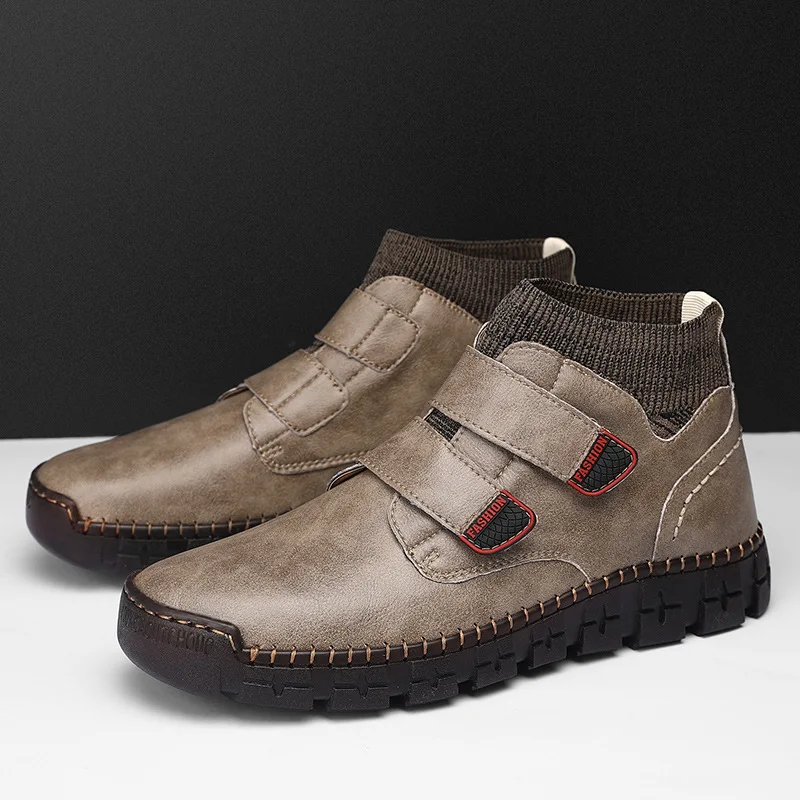 

ERRFC New Arrival Mens Black Ankle Boots Round Toe Trending Hook Loop Trending Leisure Shoes For Man Grey Platform Size 39-48