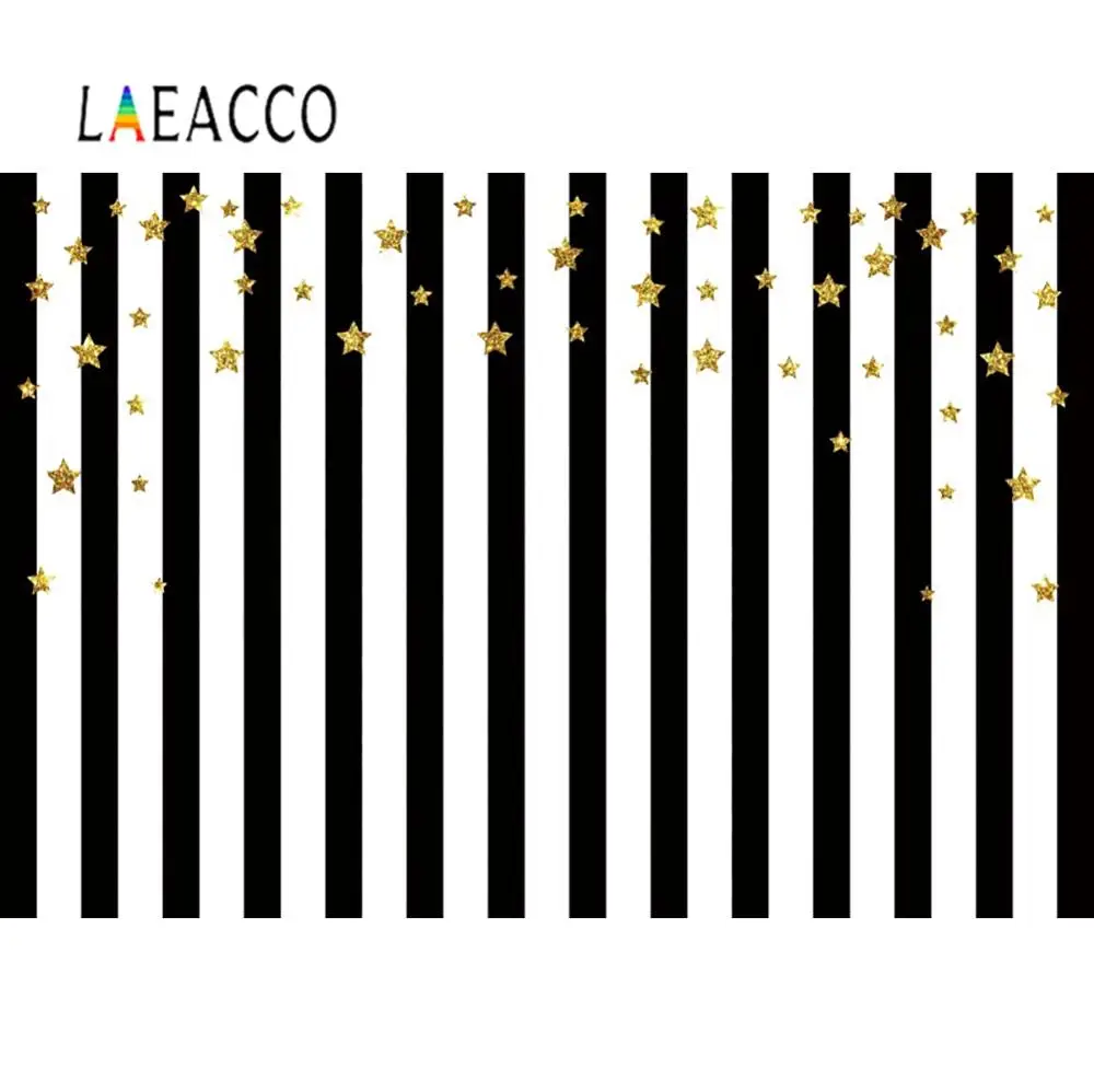 

Фоны Laeacco в полоску для фотографии, черно-белые полоски, декор для дня рождения, Золотая Звезда, индивидуальный постер, Фотофон