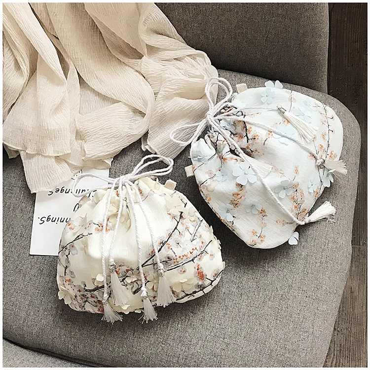 2020 New Handbag Retro Style Shoulder Bag Small Cross-Body Fairy Purse Hanfu All-match Printing Women Big Bag