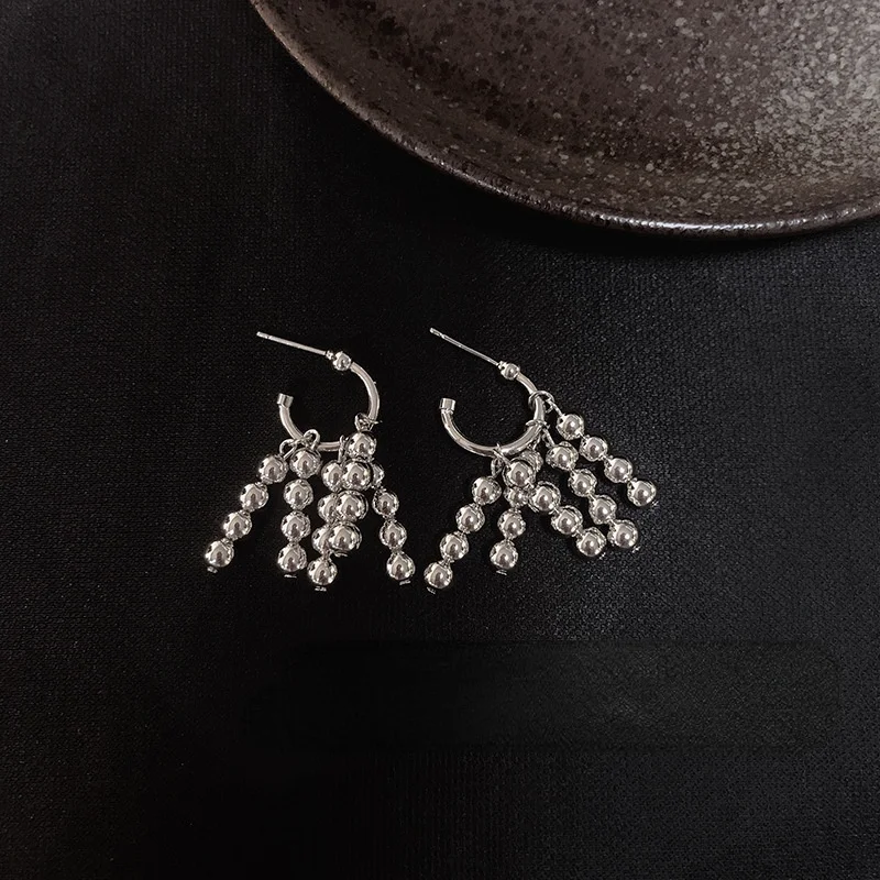 

Minar Vintage Silver Color C Shape Hollow Round Earrings for Women Girls Metal Ball Beaded Tassel Dangle Earrings Accessories