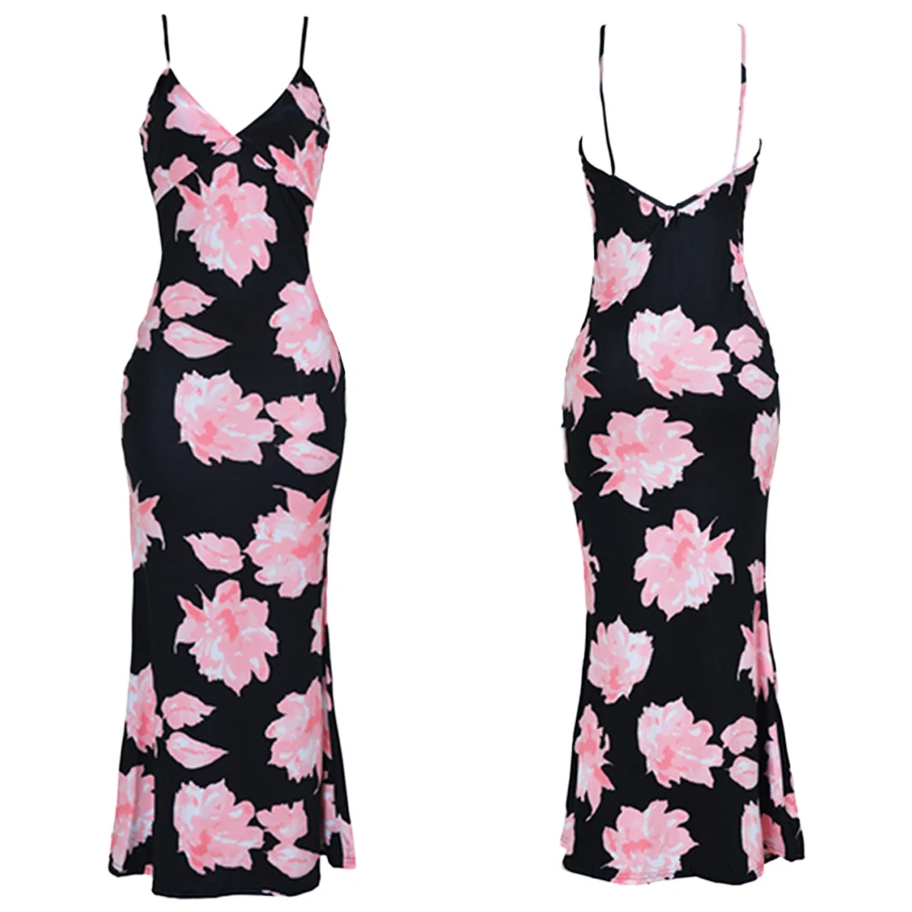 Женское сексуальное платье летняя мода на тонких бретельках цветочный принт